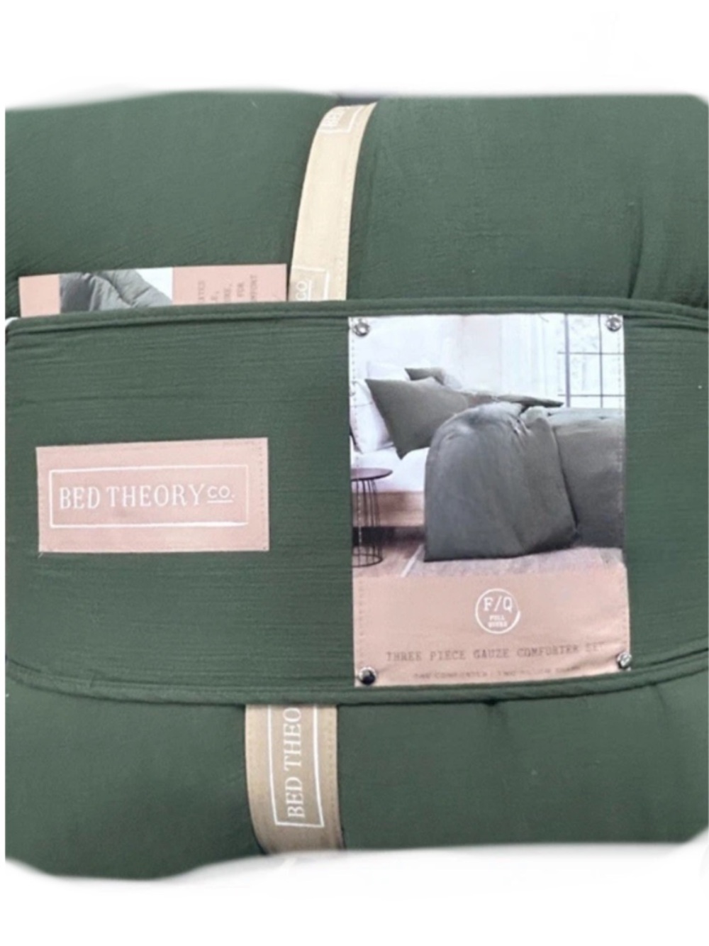 Bed Theory Co. 3 Piece Gauze Queen Green Comforter Set Set 90”x90”